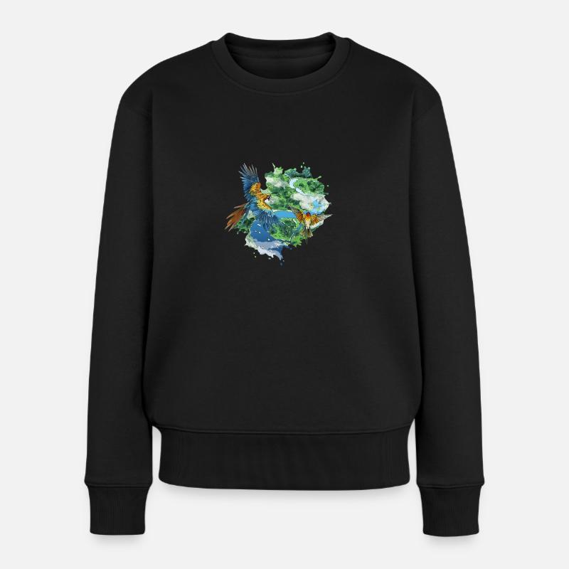 Papageien, die über den Dschungel fliegen - Frauen Premium Bio Pullover - Schwarz