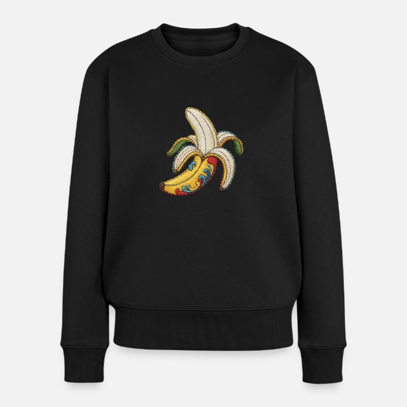 Bananen-Stickerei - Frauen Premium Bio Pullover - Schwarz