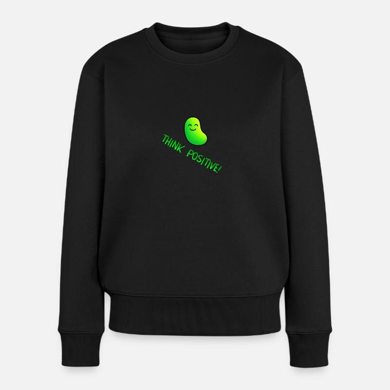 think positive mit lustiger grüner Bohne - Frauen Premium Bio Pullover - Schwarz