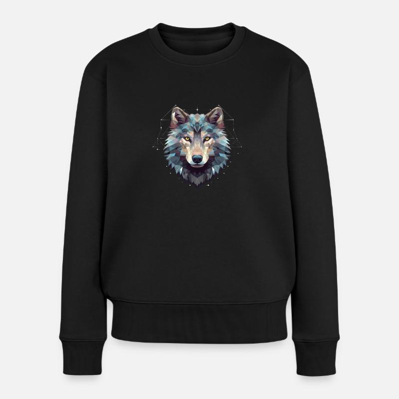 Geometrischer Wolfskopf - Frauen Premium Bio Pullover - Schwarz