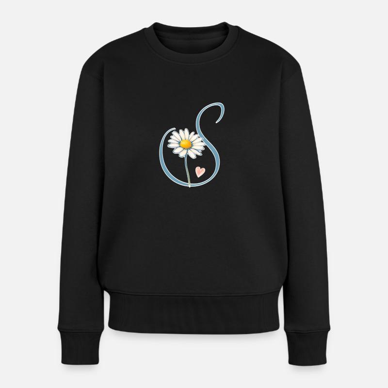 Buchstabe S Gänseblümchen Herz - Frauen Premium Bio Pullover - Schwarz