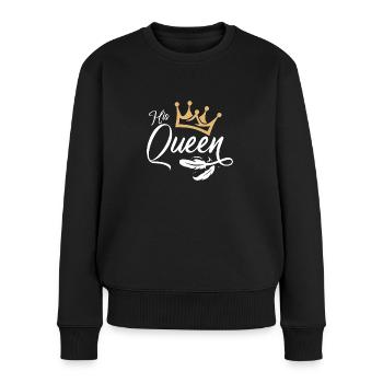 His Queen King Queen Pärchenoutfit - Frauen Premium Bio Pullover - Schwarz - Vorne - Julia (174cm)