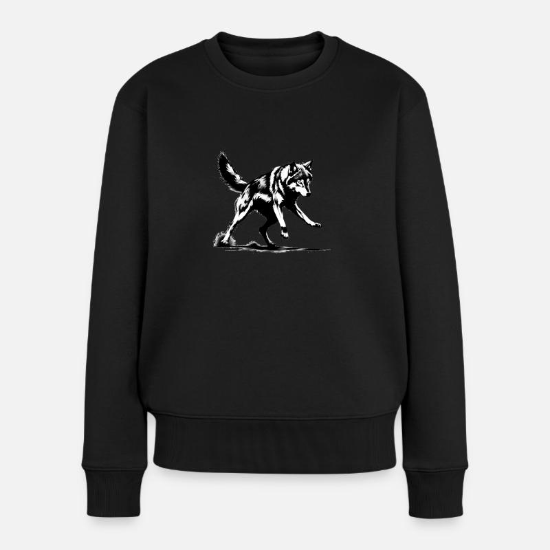 Wilder Wolf - Frauen Premium Bio Pullover - Schwarz