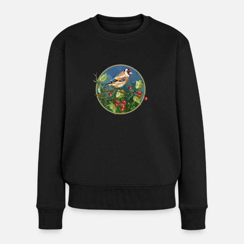 Bunter Vogel - Frauen Premium Bio Pullover - Schwarz