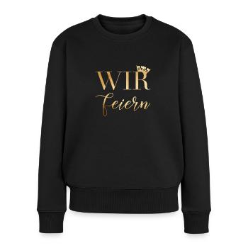 Braut - JGA - Wir feiern - Wedding - Gold - Frauen Premium Bio Pullover - Schwarz - Vorne - Julia (174cm)
