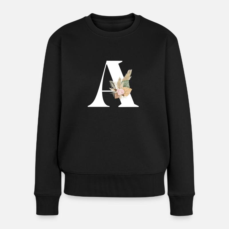 lettre A fleuris - Pull Premium bio Femme - noir