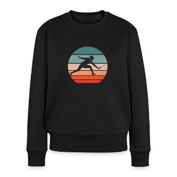 Fechten Degenfechten retro Sonnenuntergang Fechter - Frauen Premium Bio Pullover - Schwarz - Vorne - Julia (174cm)