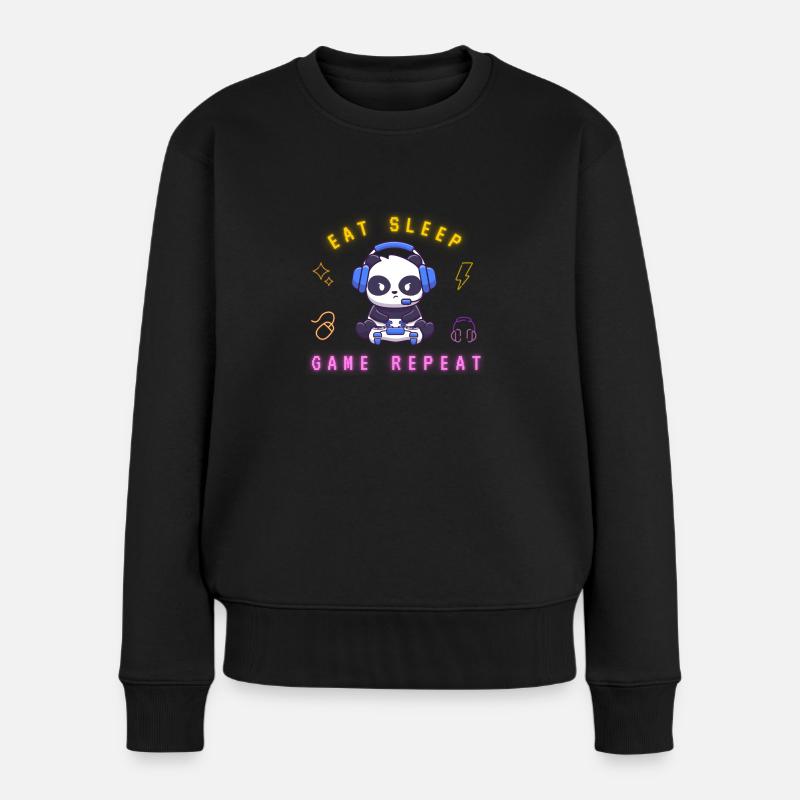 Eat, sleep, game repeat - Frauen Premium Bio Pullover - Schwarz