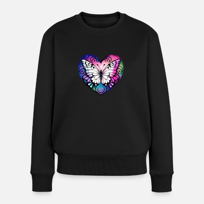 Schmetterling im Herzen - Frauen Premium Bio Pullover - Schwarz
