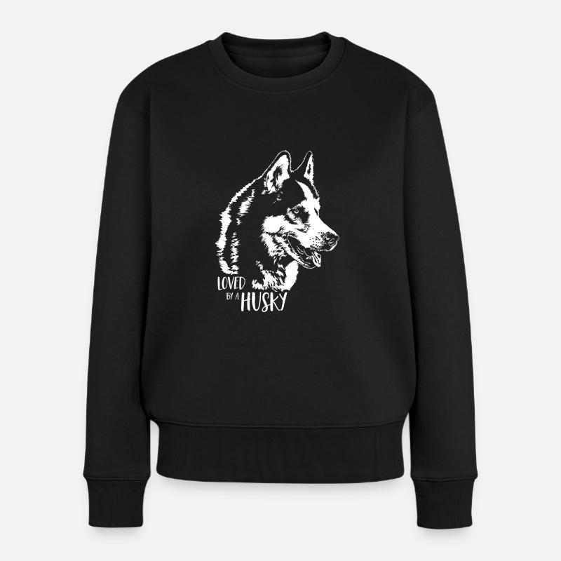 Loved by a Husky Hundespruch Wilsigns - Frauen Premium Bio Pullover - Schwarz