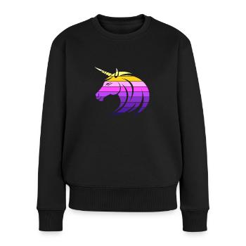 Einhorn - Synthwave - Frauen Premium Bio Pullover - Schwarz - Vorne - Julia (174cm)