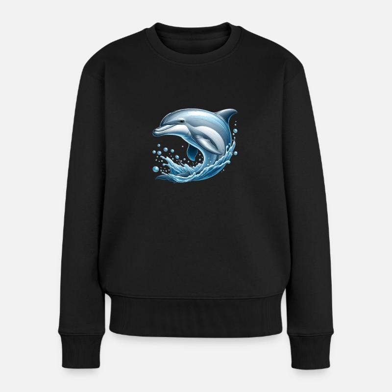 Freundlicher Delfin (Sprung aus dem Meer) - Frauen Premium Bio Pullover - Schwarz