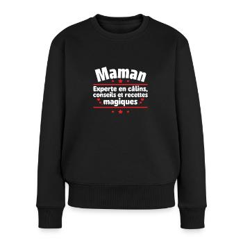 Maman experte en câlins conseils recettes magiques - Pull Premium bio Femme - noir - Devant - Julia (174cm)