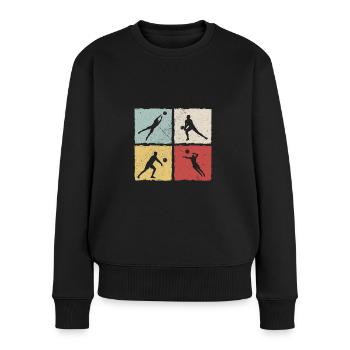 Volley-ball Rétro Vintage Silhouette Carrée - Pull Premium bio Femme - noir - Devant - Julia (174cm)