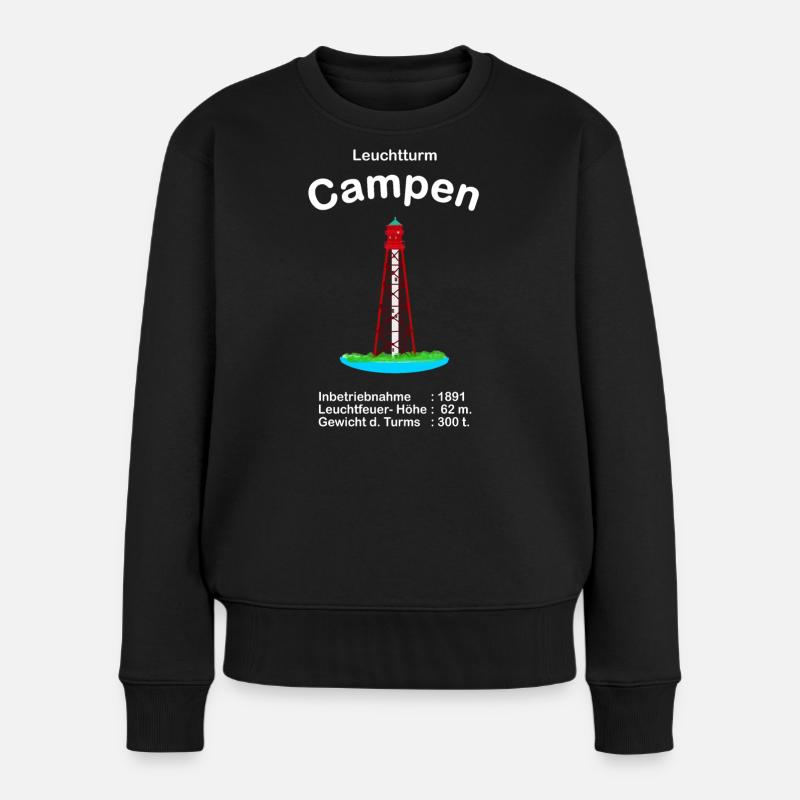 Leuchtturm Campen an der Ems Nordsee Handzeichnung - Frauen Premium Bio Pullover - Schwarz