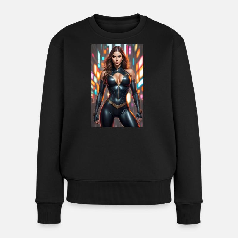 Anime Superheldin - Frauen Premium Bio Pullover - Schwarz