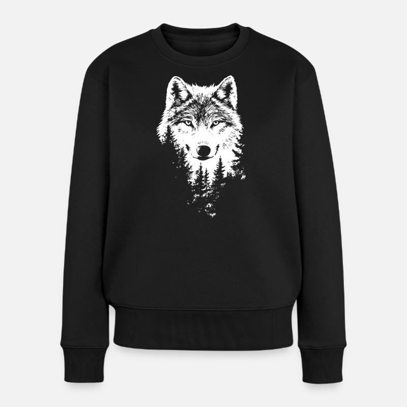Silhouette de forêt de visage de loup - Pull Premium bio Femme - noir