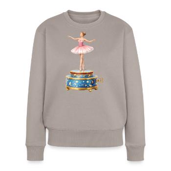 Ballerine sur illustration de boîte à musique - Pull Premium bio Femme - taupe - Devant - Julia (174cm)