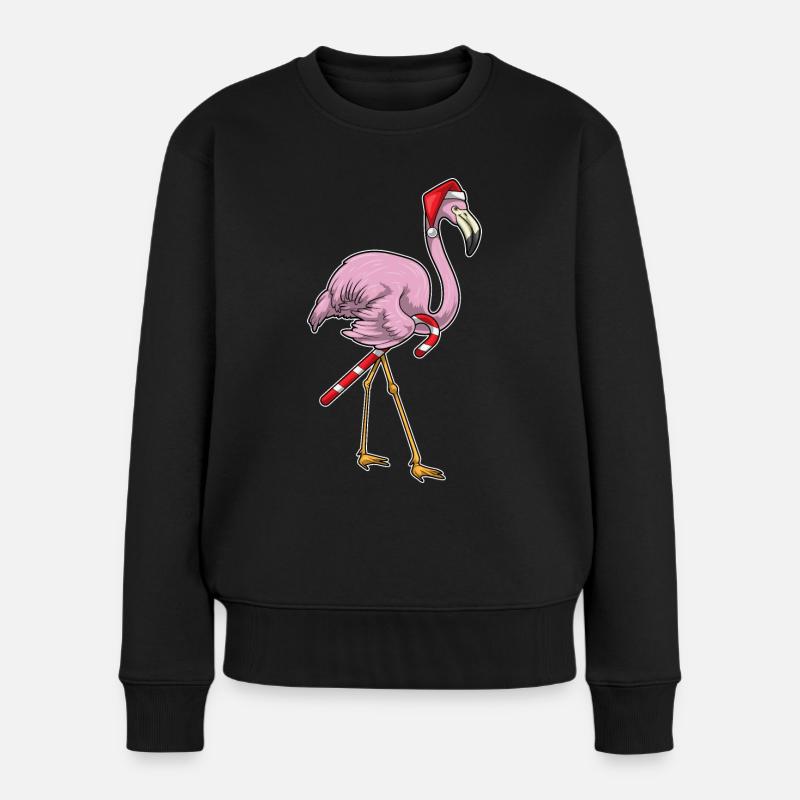 Flamingo Weihnachten Zuckerstange - Frauen Premium Bio Pullover - Schwarz