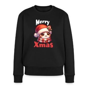 Weihnachten Katze Merry Xmas - Frauen Premium Bio Pullover - Schwarz - Vorne - Julia (174cm)