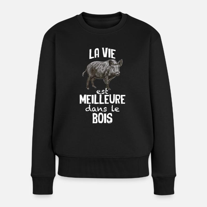 Vie Dans Les Bois Avec le Sanglier Cadeau Chasseur - Pull Premium bio Femme - noir