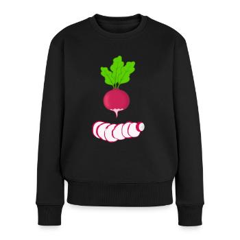 Rotes Radies mit Blättern Gemüse Radieschen - Frauen Premium Bio Pullover - Schwarz - Vorne - Julia (174cm)