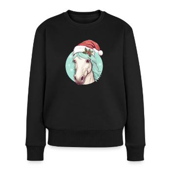 Pferd Weihnachten Weihnachtsmütze - Frauen Premium Bio Pullover - Schwarz - Vorne - Julia (174cm)