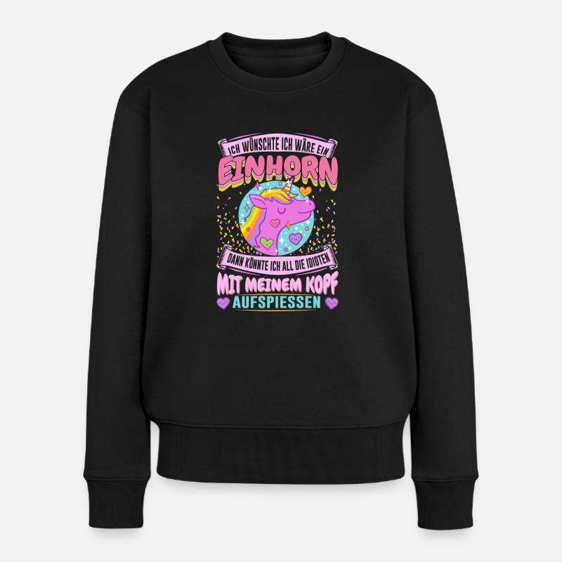 Einhorn - Idioten aufspiessen - Frauen Premium Bio Pullover - Schwarz
