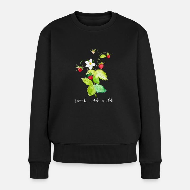 Walderdbeere süß und wild - Frauen Premium Bio Pullover - Schwarz