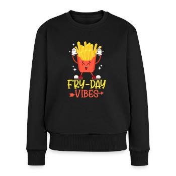 Sensations de la journée de frites : délices croquants et moments heureux - Pull Premium bio Femme - noir - Devant - Julia (174cm)