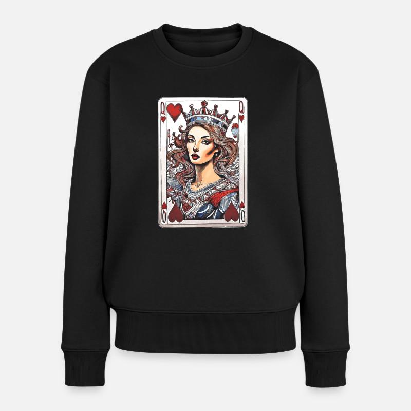 Herz Dame - Frauen Premium Bio Pullover - Schwarz
