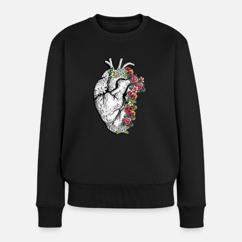 Anatomisches Herz mit Blumen Kardiologie - Frauen Premium Bio Pullover - Schwarz