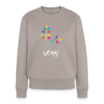 veggi bunt - Frauen Premium Bio Pullover - Taupe - Vorne - Julia (174cm)