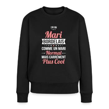 J'ai un mari Bordelais plus cool - Pull Premium bio Femme - noir - Devant - Julia (174cm)