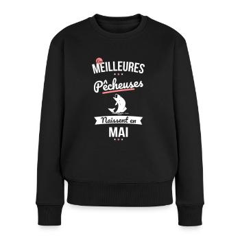Les meilleures pêcheuses naissent en Mai - Pull Premium bio Femme - noir - Devant - Julia (174cm)
