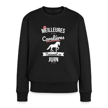 Les meilleures cavalières naissent en Juin - Pull Premium bio Femme - noir - Devant - Julia (174cm)
