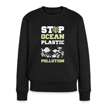 plastik save the ocean - Frauen Premium Bio Pullover - Schwarz - Vorne - Julia (174cm)