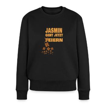 Jungesellin Jasmin - Frauen Premium Bio Pullover - Schwarz - Vorne - Julia (174cm)