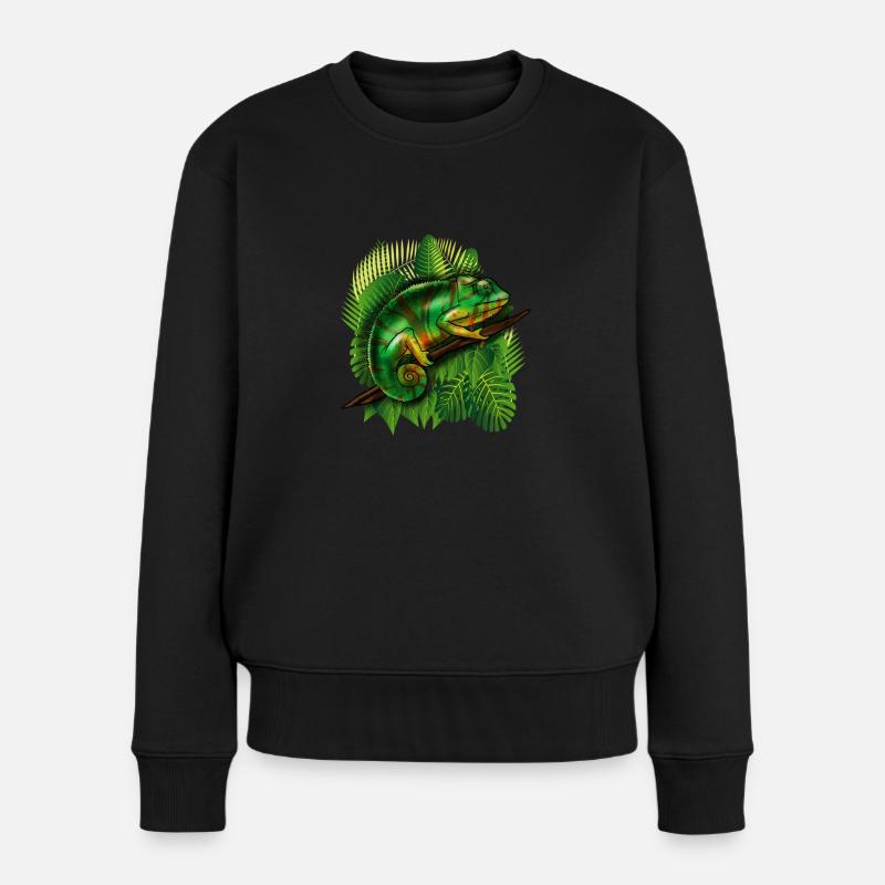 Chamäleon-Dschungel-tierisches cooles Eidechsen-tropisches Geschenk - Frauen Premium Bio Pullover - Schwarz