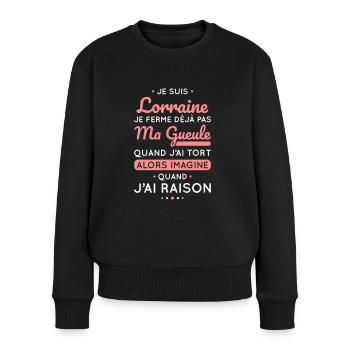 Je suis Lorraine - Je ferme pas ma gueule - Pull Premium bio Femme - noir - Devant - Julia (174cm)