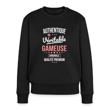 Authentique et véritable gameuse - Originale - Pull Premium bio Femme - noir - Devant - Julia (174cm)