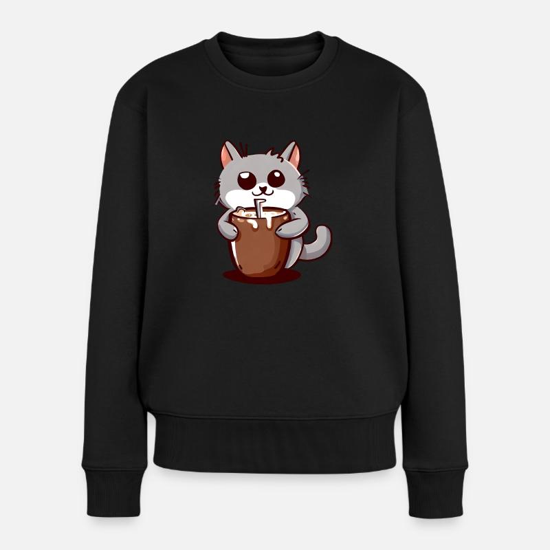 Kakao Katze - Frauen Premium Bio Pullover - Schwarz