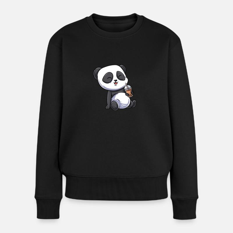 Panda Bubble Tea Boba Pandabär Kawaii Bär Kaffee - Frauen Premium Bio Pullover - Schwarz