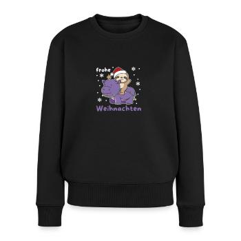 Weihnachts Hippo Faultier frohe Weihnachten Hippo - Frauen Premium Bio Pullover - Schwarz - Vorne - Julia (174cm)