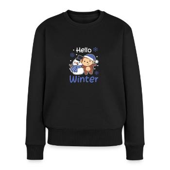 Singe Hello Bonhomme de neige d’hiver Noël - Pull Premium bio Femme - noir - Devant - Julia (174cm)