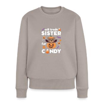 Bär Halloween tausche Schwester für Süßes - Frauen Premium Bio Pullover - Taupe - Vorne - Julia (174cm)
