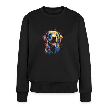 Wasserfarben Farbenfroher Labrador Labbi - Frauen Premium Bio Pullover - Schwarz - Vorne - Julia (174cm)