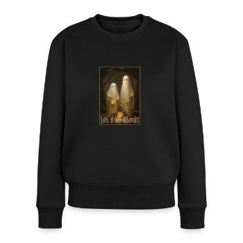 Let's go ghouls groovy ghost with vintage pumkin - Frauen Premium Bio Pullover - Schwarz - Vorne - Julia (174cm)