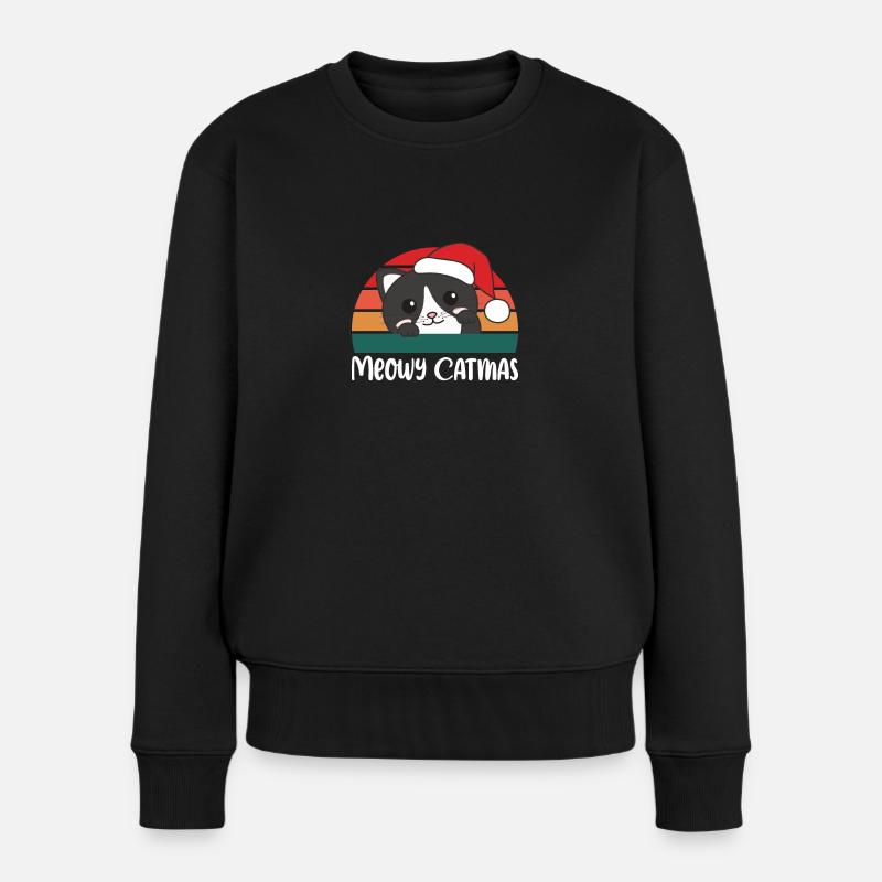 Joyeux Catmas Jeu de mots de Noël chat drôle - Pull Premium bio Femme - noir