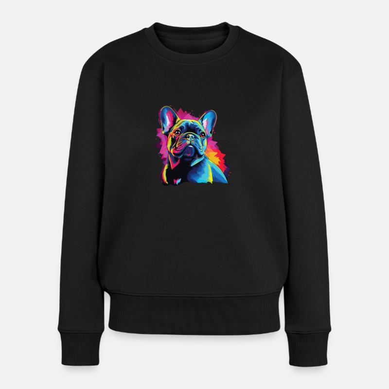 Aquarelle colorée bouledogue Français - Pull Premium bio Femme - noir